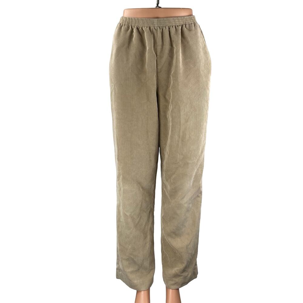 Alfred Dunner Women's Beige Corduroy High Rise Palazzo Wide Leg Trousers Pants 8